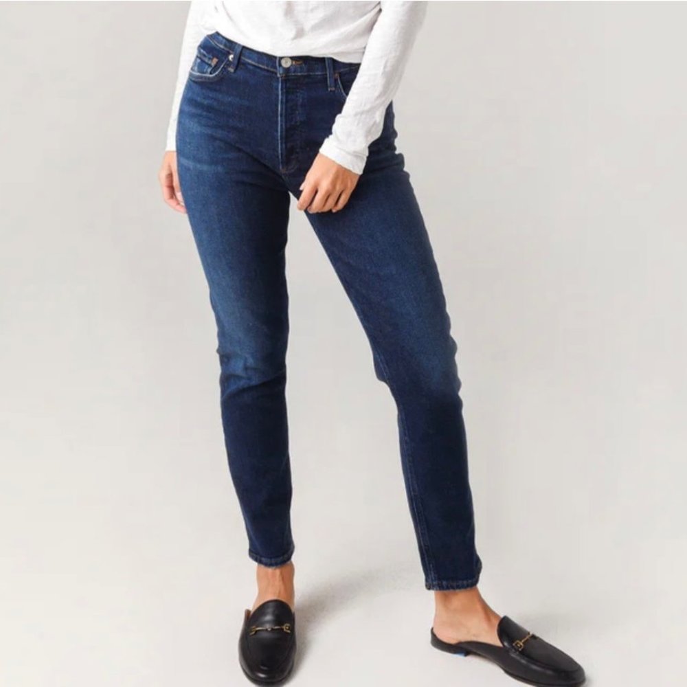 Agolde Nico High Rise Slim Fit Jeans Button Fly Dark Wash Stretch Women Size 28